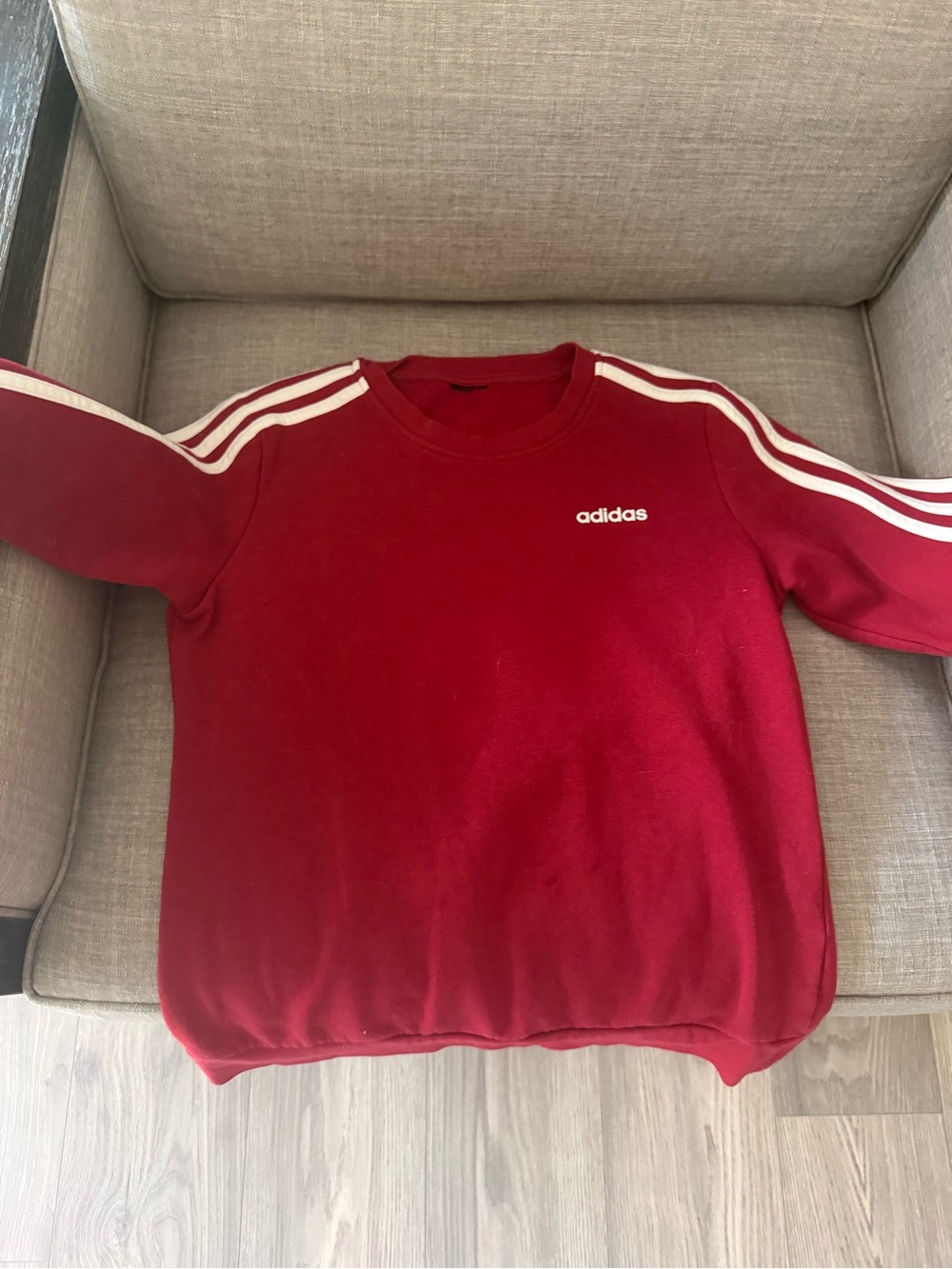 adidas Red Crewneck Sweatshirt with White Shoulder Stripes